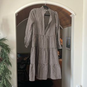 Only plaid tiered long sleeve dress